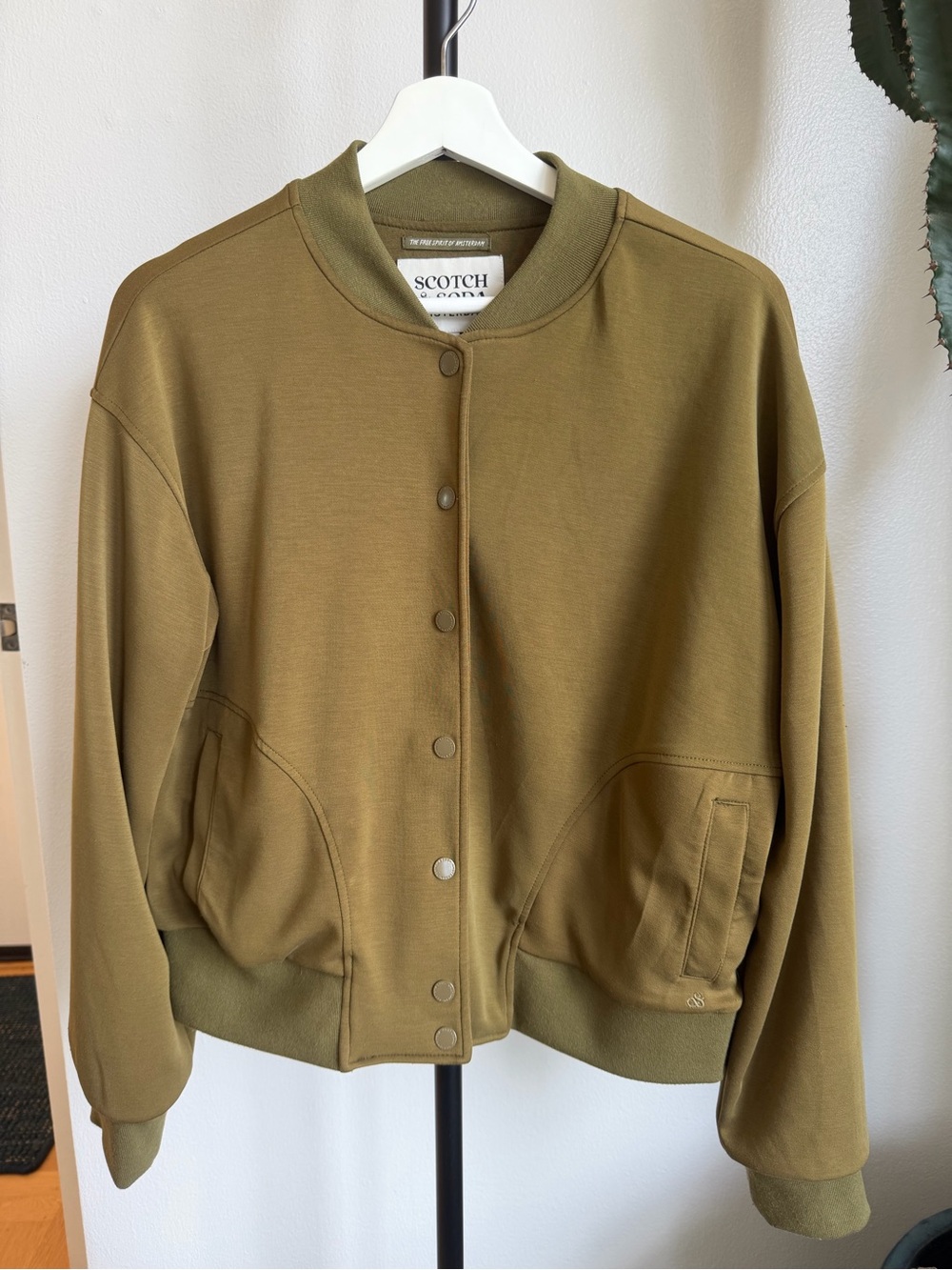 Scotch & Soda Olive Bomber Jacket with Snap Front
